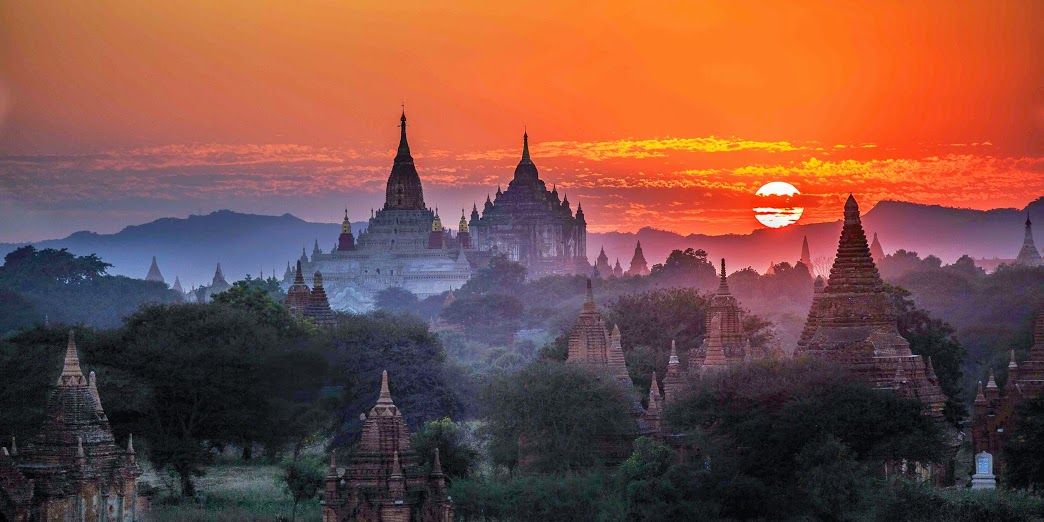 Golden temple at night, Myanmar
